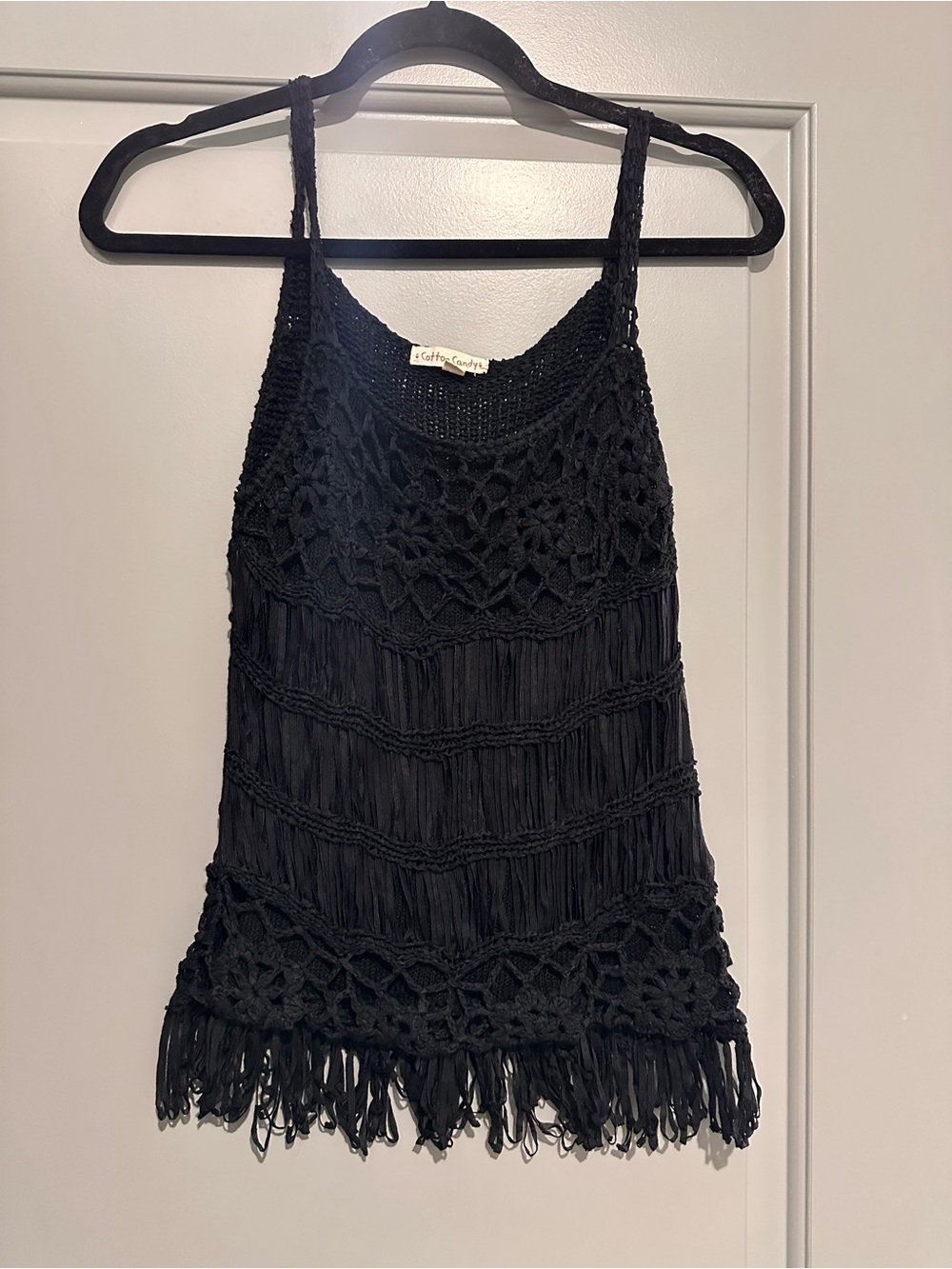 Black Crocheted Fringe Tank Top